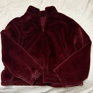 Plush Burgundy Faux Fur Jacket
